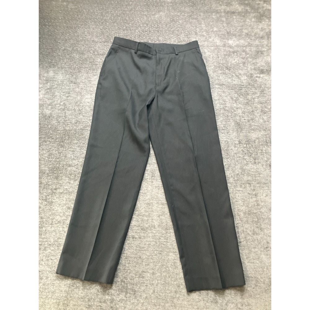 Perry Ellis Dress Pants Men 32x30 Black Pinstripe Flat Front Formal Straight Leg